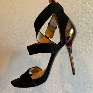 Marciano black suede open toe heels size 8